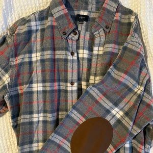 Mens JCrew flannel size L; elbow patches!